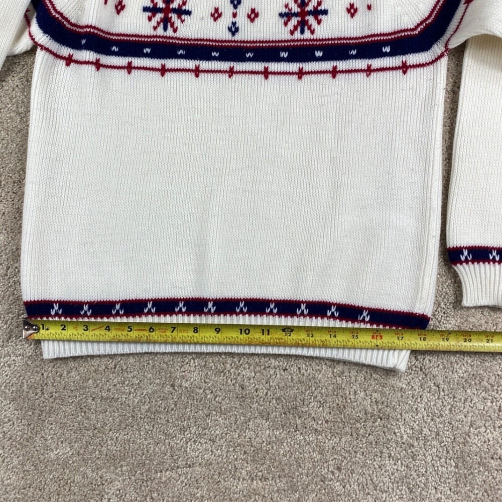 Vintage JCPenney Men White Nordic Snowflake Fair Isle Mock Neck Sweater Small - Picture 8 of 8